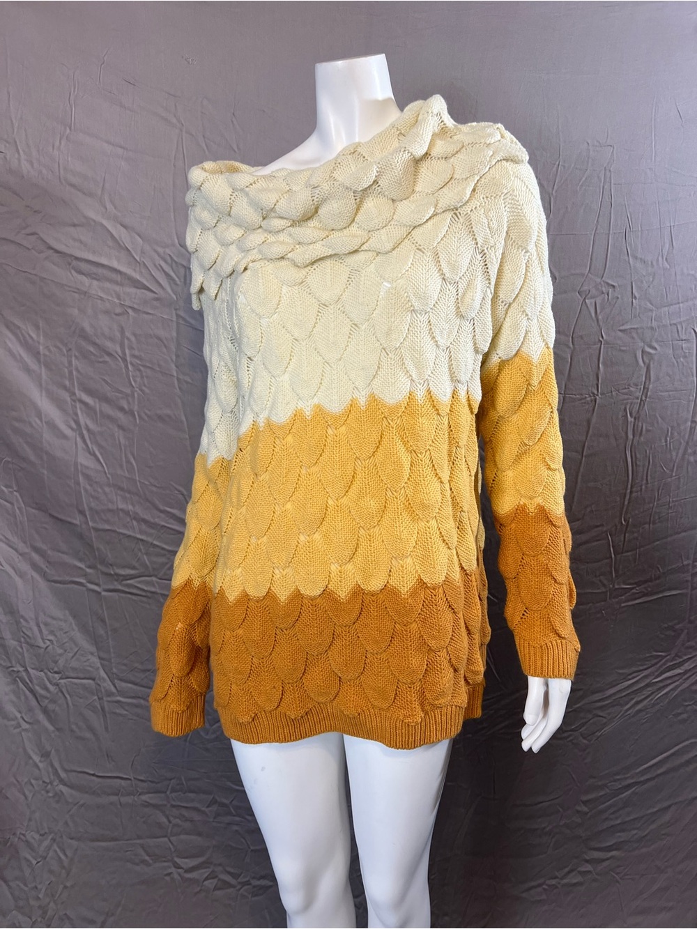 Ombre Off-Shoulder Knit Sweater in Cream, Yellow and Brown